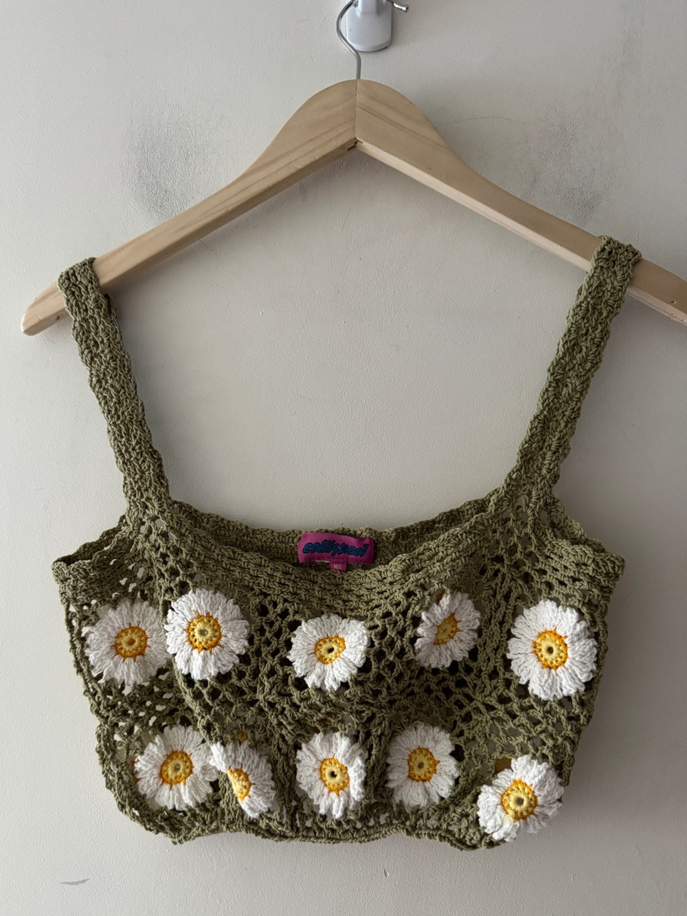 Edikted Green Sunflower Crochet Beachy Crop Top